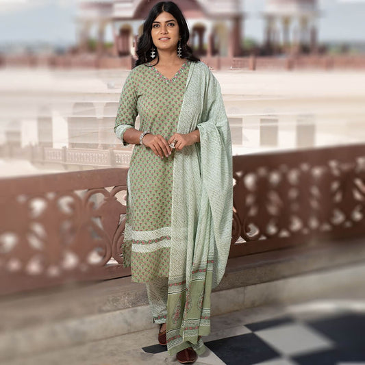 latest fashion light green punjabi suit set dupatta soft pink boota handblock print made in india online shopping