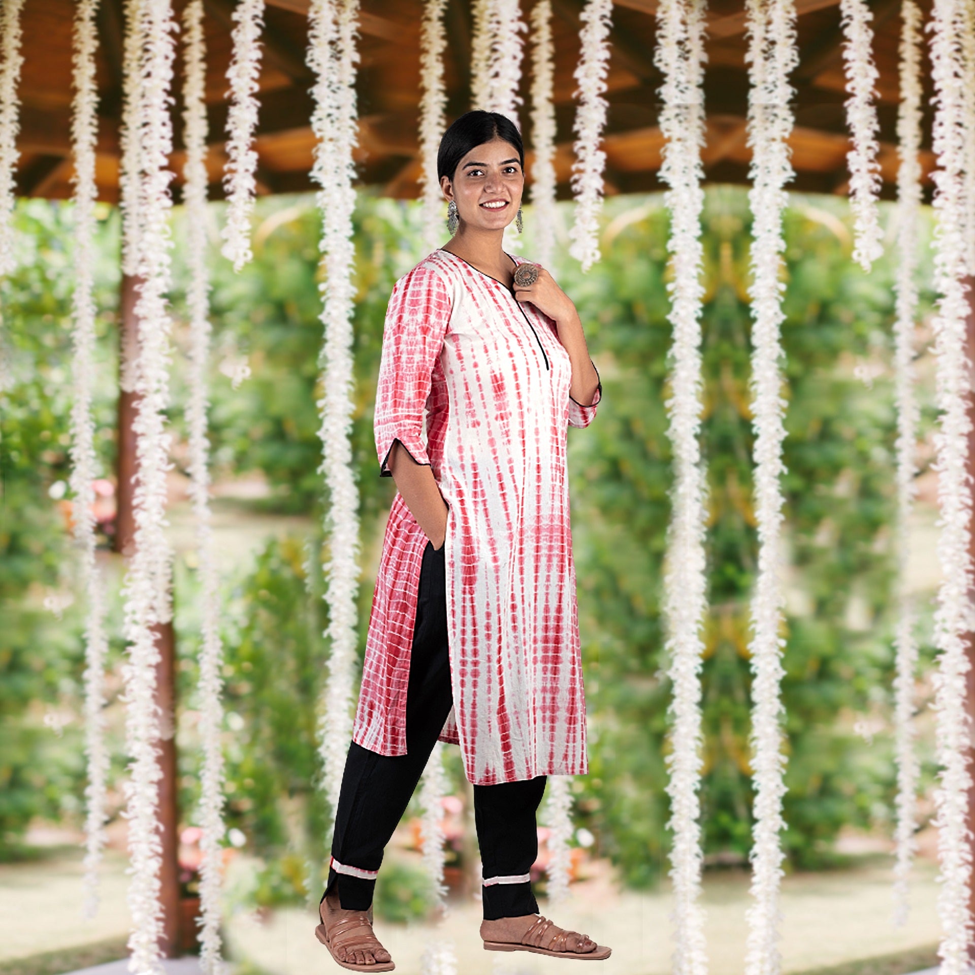 Kalbelia Shibori Cotton Suit set with Bandhej Chiffon Dupatta