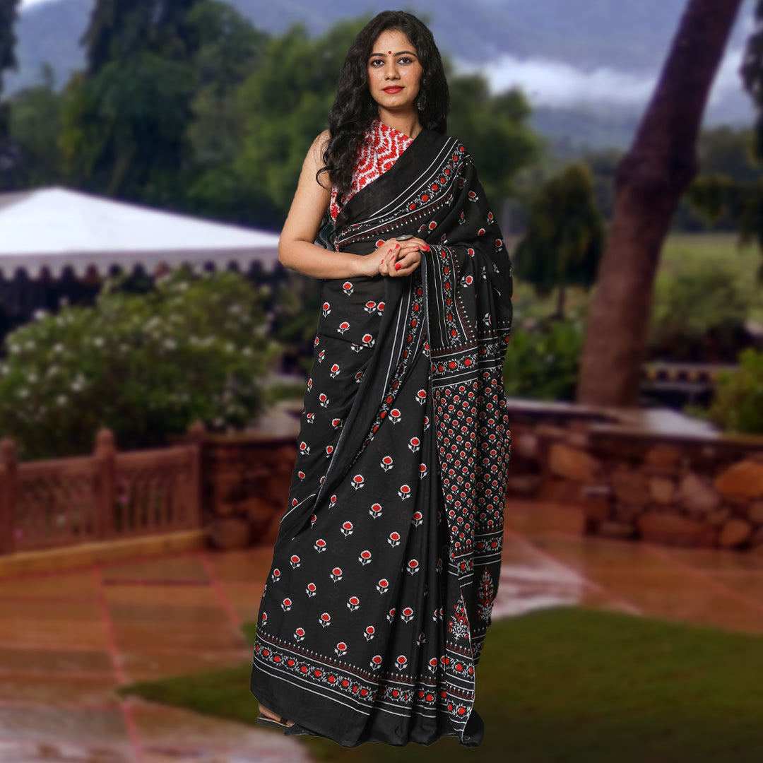 Cherika handblock cotton saree and blouse