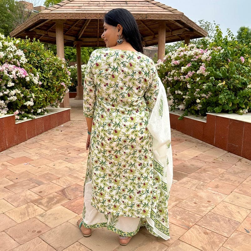 Tropical Blush handblock cotton suit set with dupatta