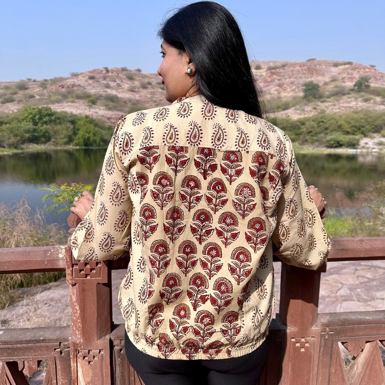 Mocha Muse handblock Bomber Jacket