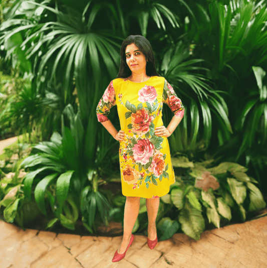 handblock premium cotton dress with floral print handmade by local artisans promoting sustainable fashion