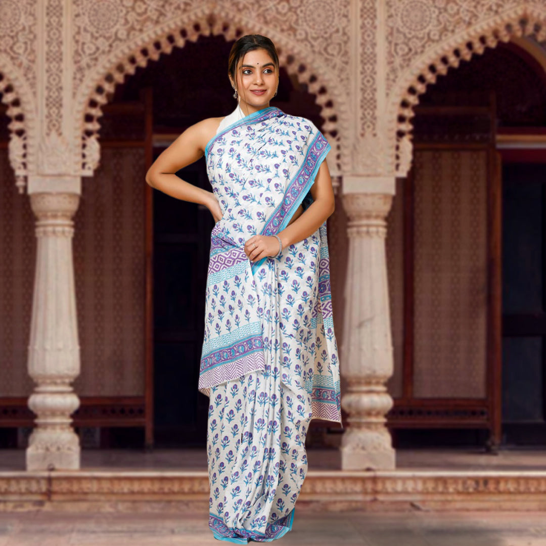 Ranjini handblock pure cotton saree and blouse