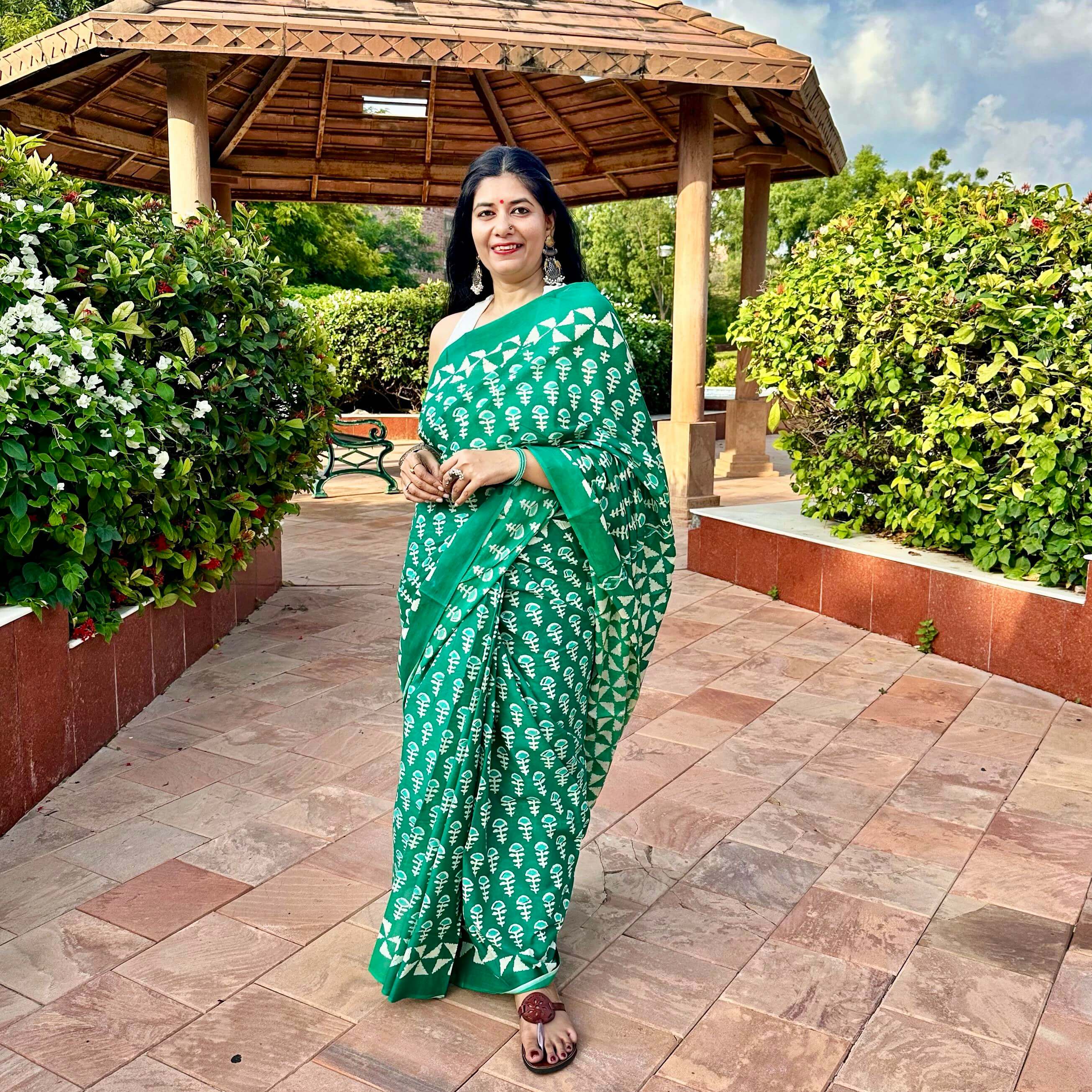 Emerald Grace handblock premium cotton saree blouse