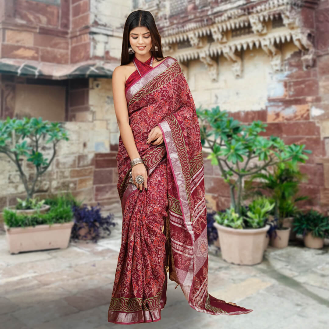 Saanjh handblock linen saree and blouse
