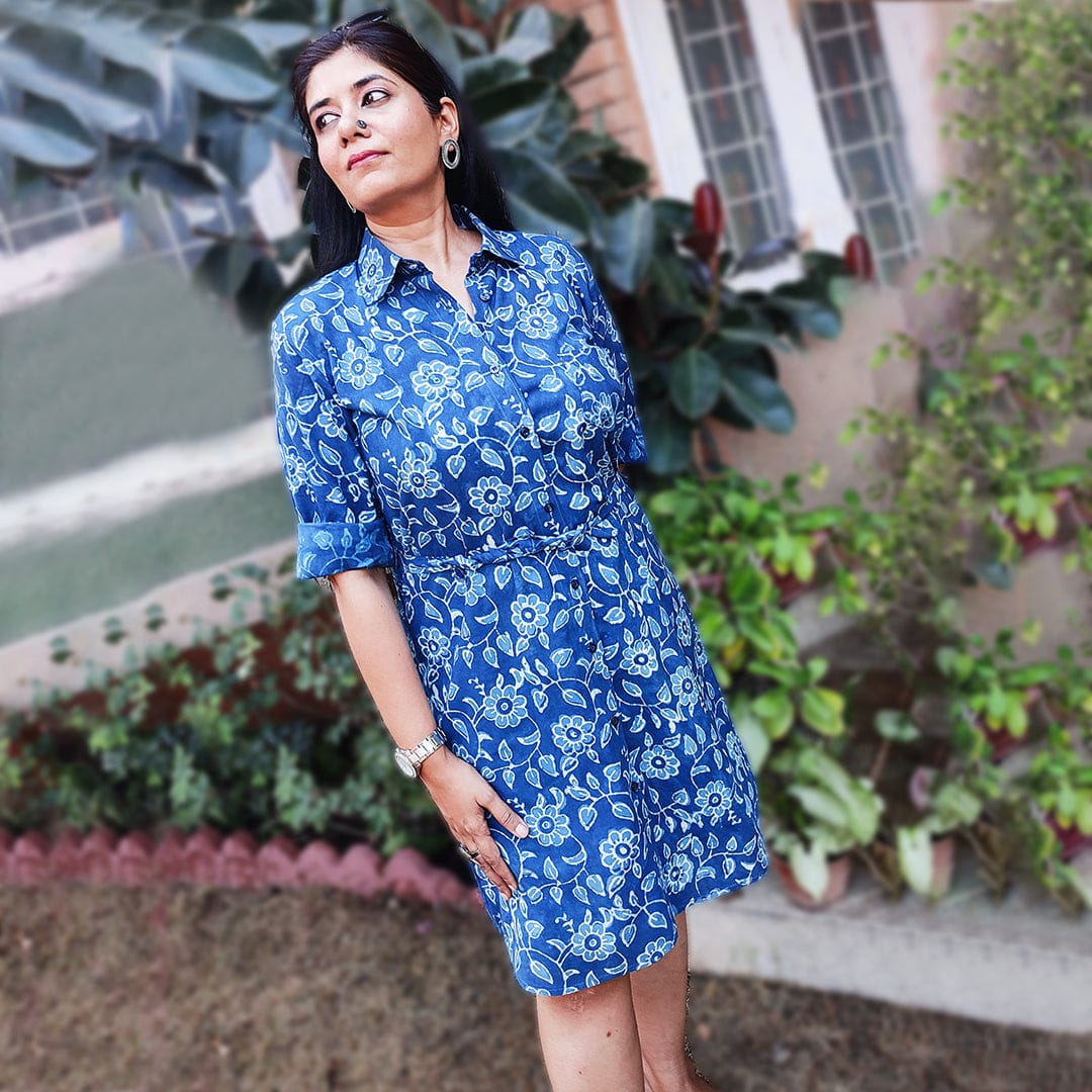 summer dress handblock shirt dress stylish latest fashion designer dress indigo online shopping made in india