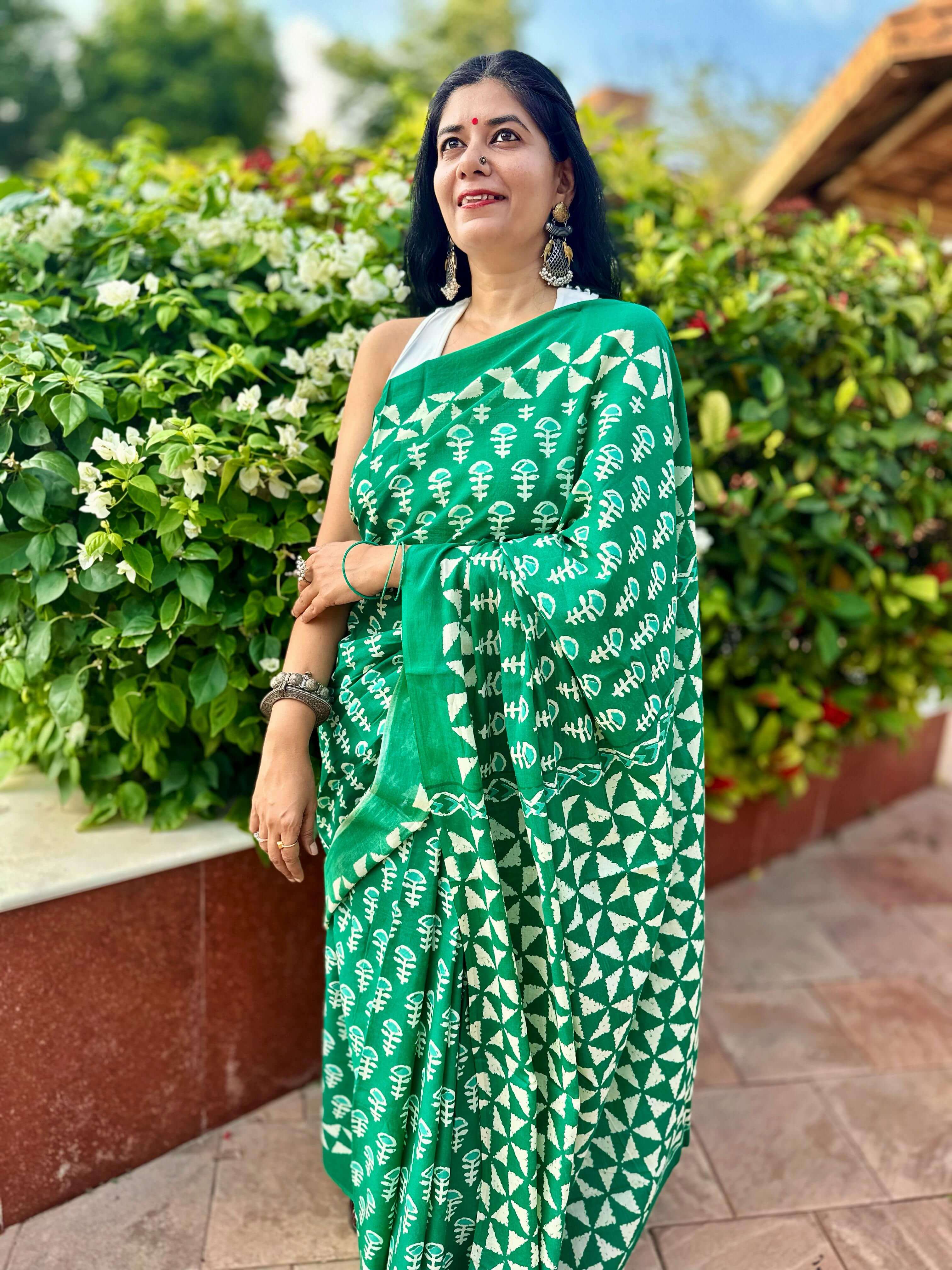 Emerald Grace handblock premium cotton saree blouse