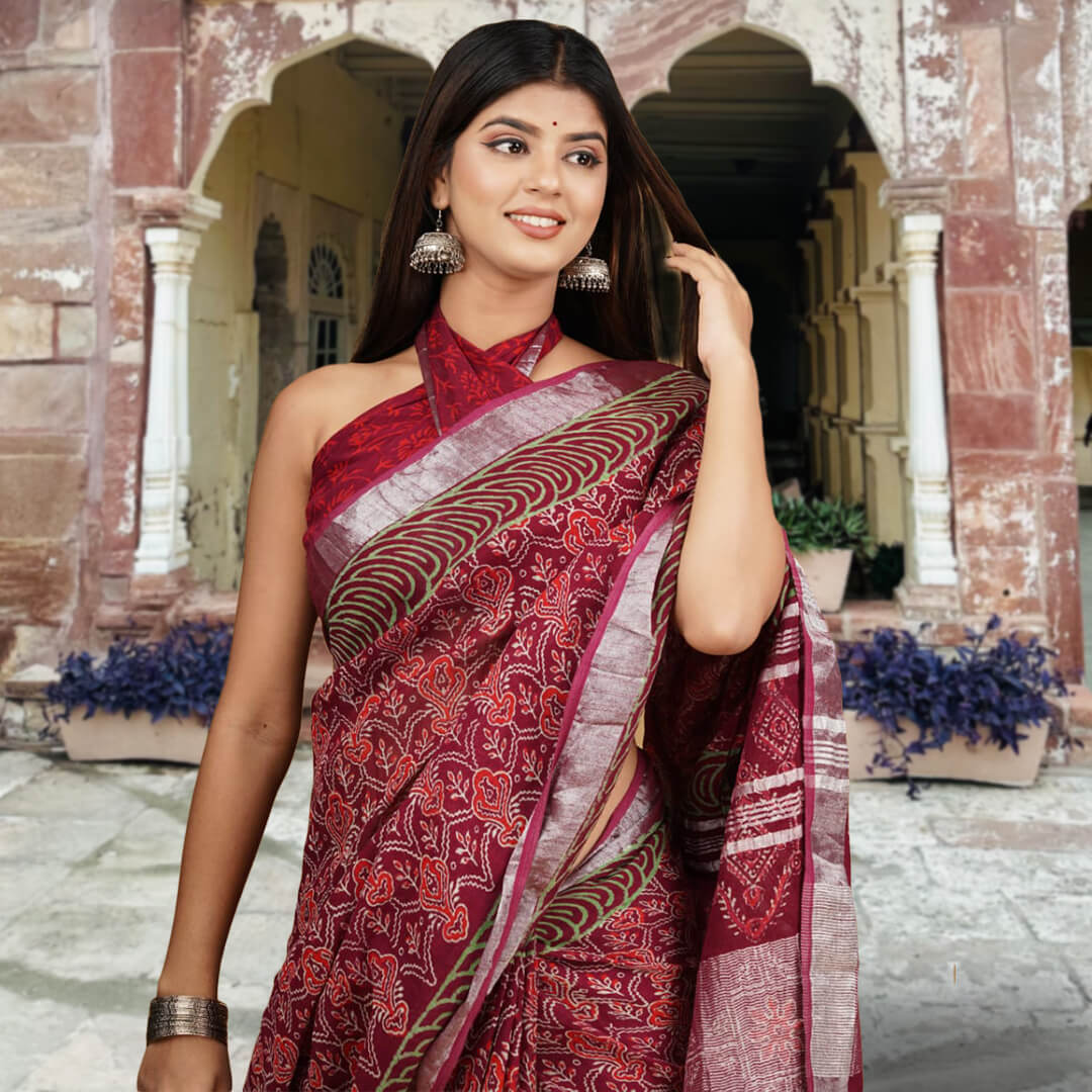 Saanjh handblock linen saree and blouse