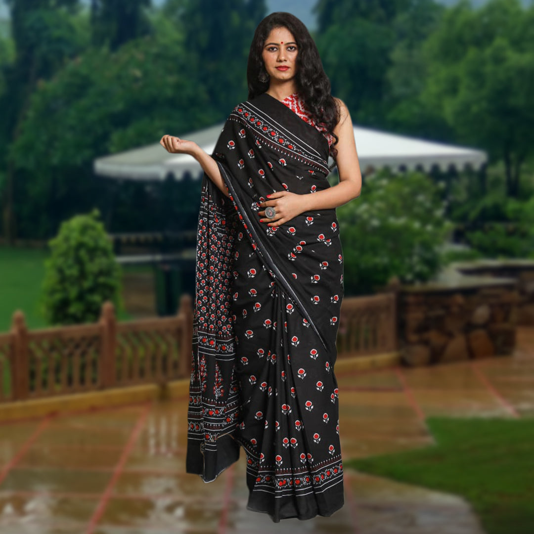 Cherika handblock cotton saree and blouse