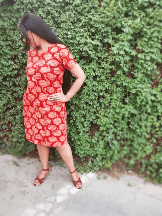 Red Poppy cotton handblock dress