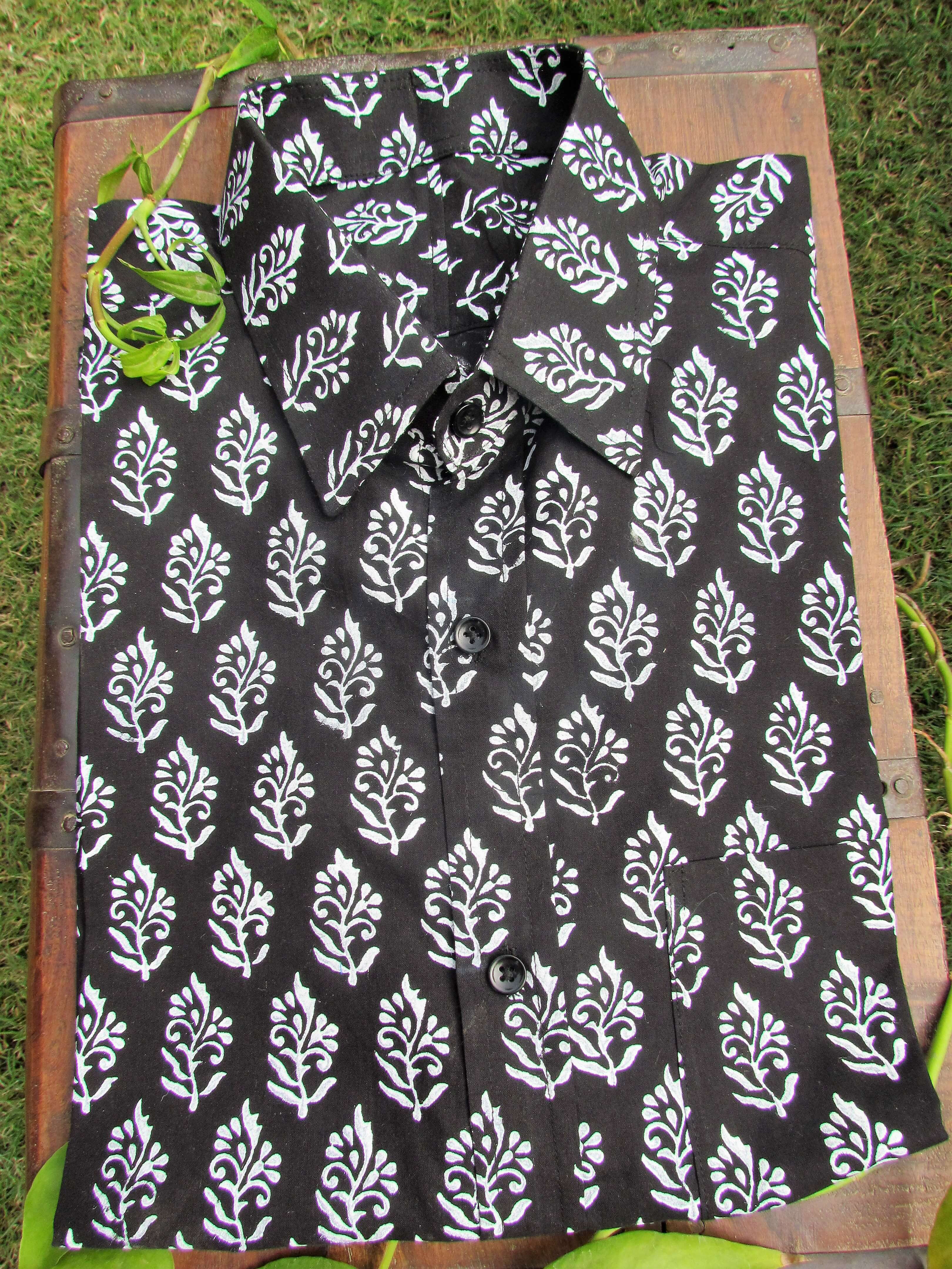 Black motifs hand block cotton shirt