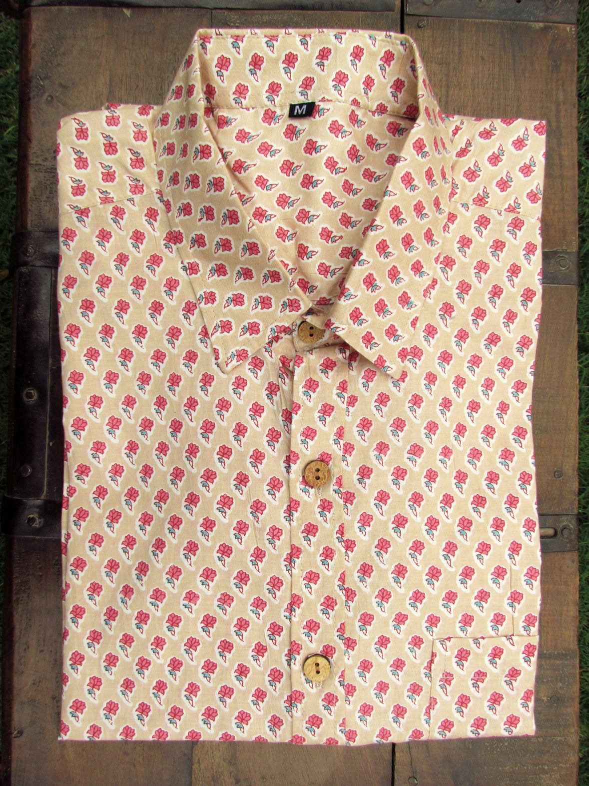latest fashion designer pure cotton handblock shirts for men handmade in india online shopping floral pattern in peach and pink