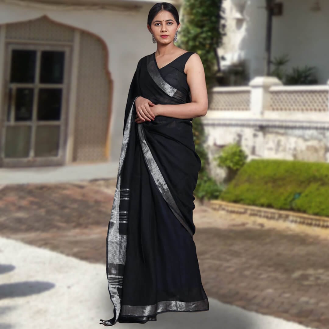 Tara black linen Saree with blouse