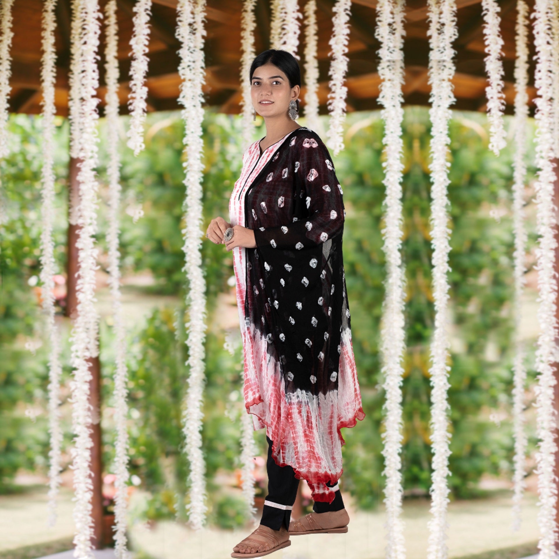 Kalbelia Shibori Cotton Suit set with Bandhej Chiffon Dupatta