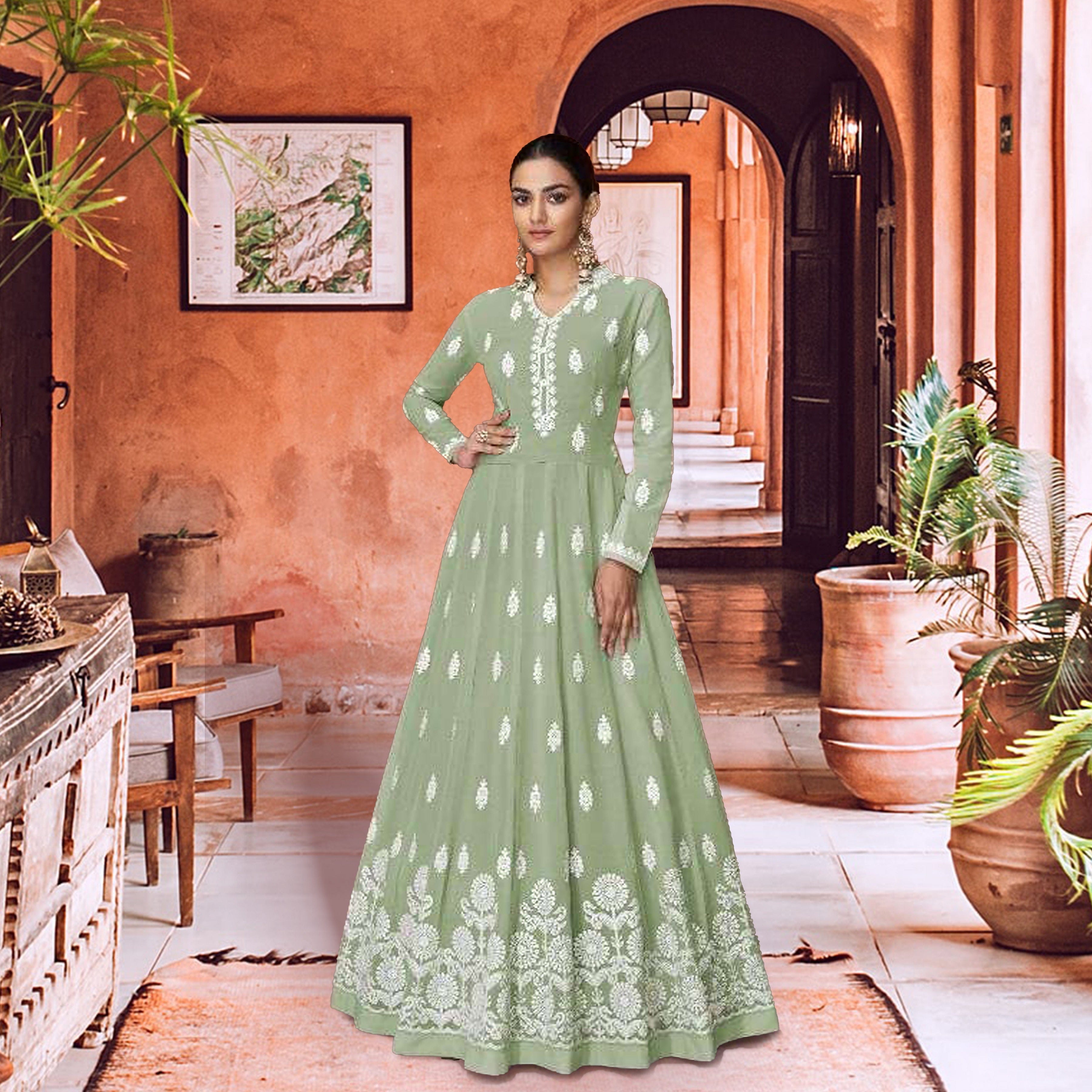 Buy Shasmi Women's Georgette Digital Floral Printed Gown Dress for Women (Gown  Dress 35) (Large, Pista) Light Green at Amazon.in