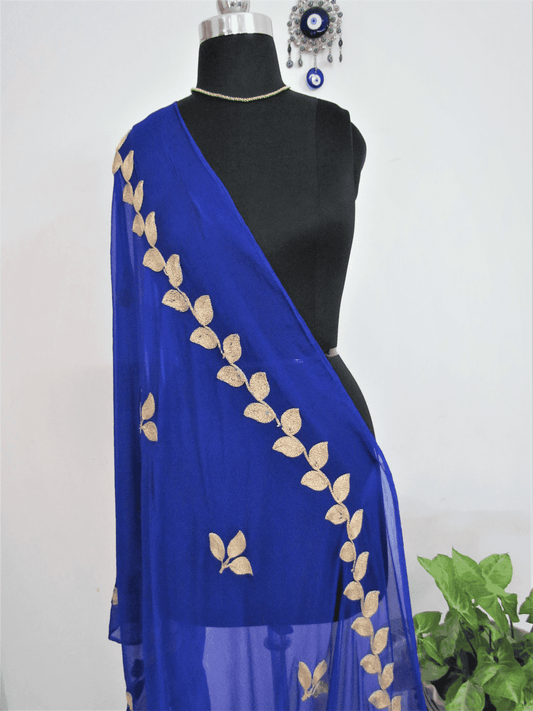 Deep Blue georgette dupatta with embroidered boota