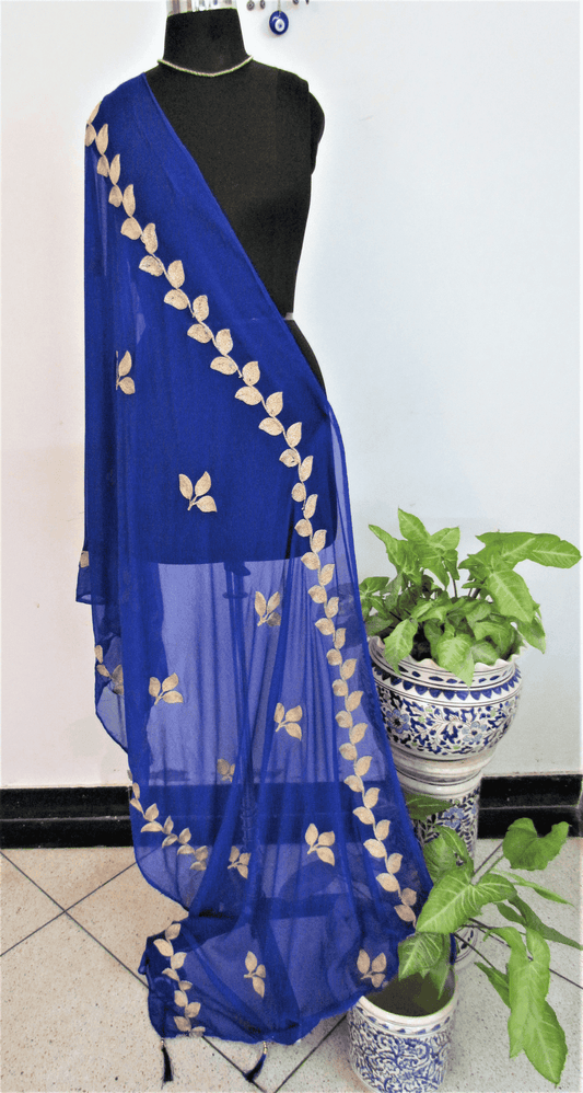 Deep Blue georgette dupatta with embroidered boota