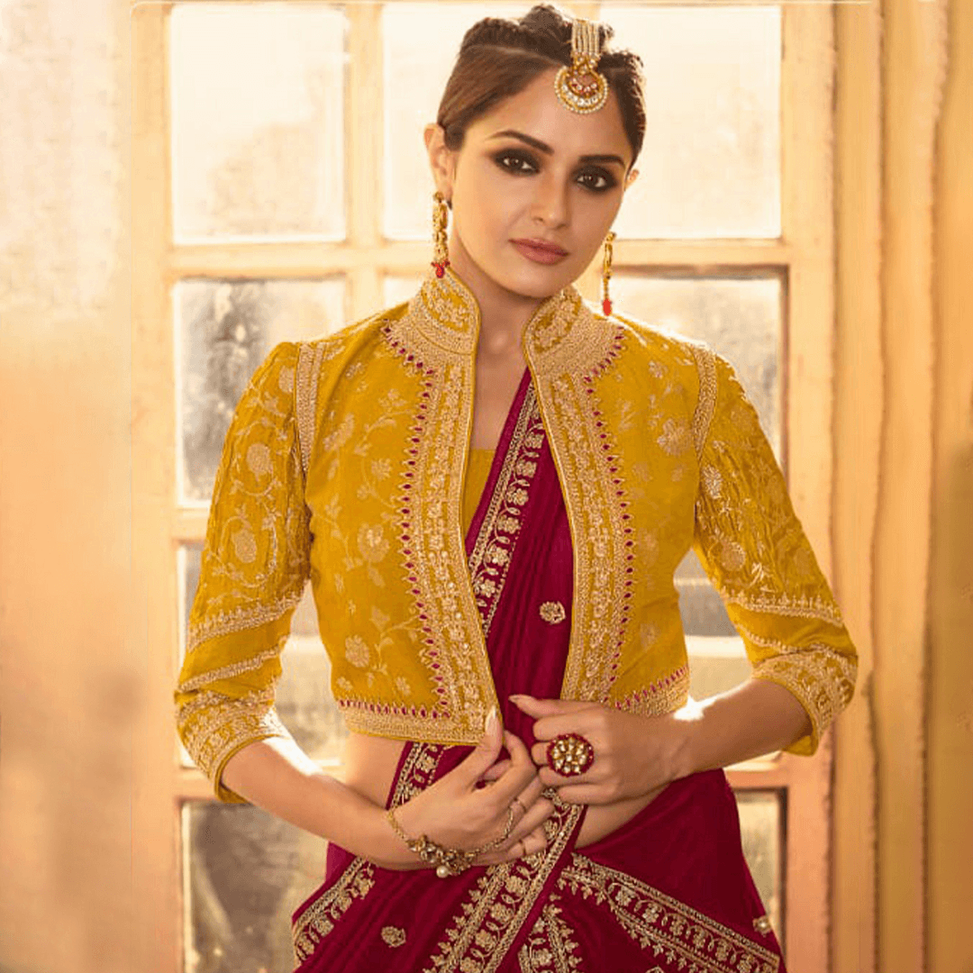 designer silk saree blouse embroidery