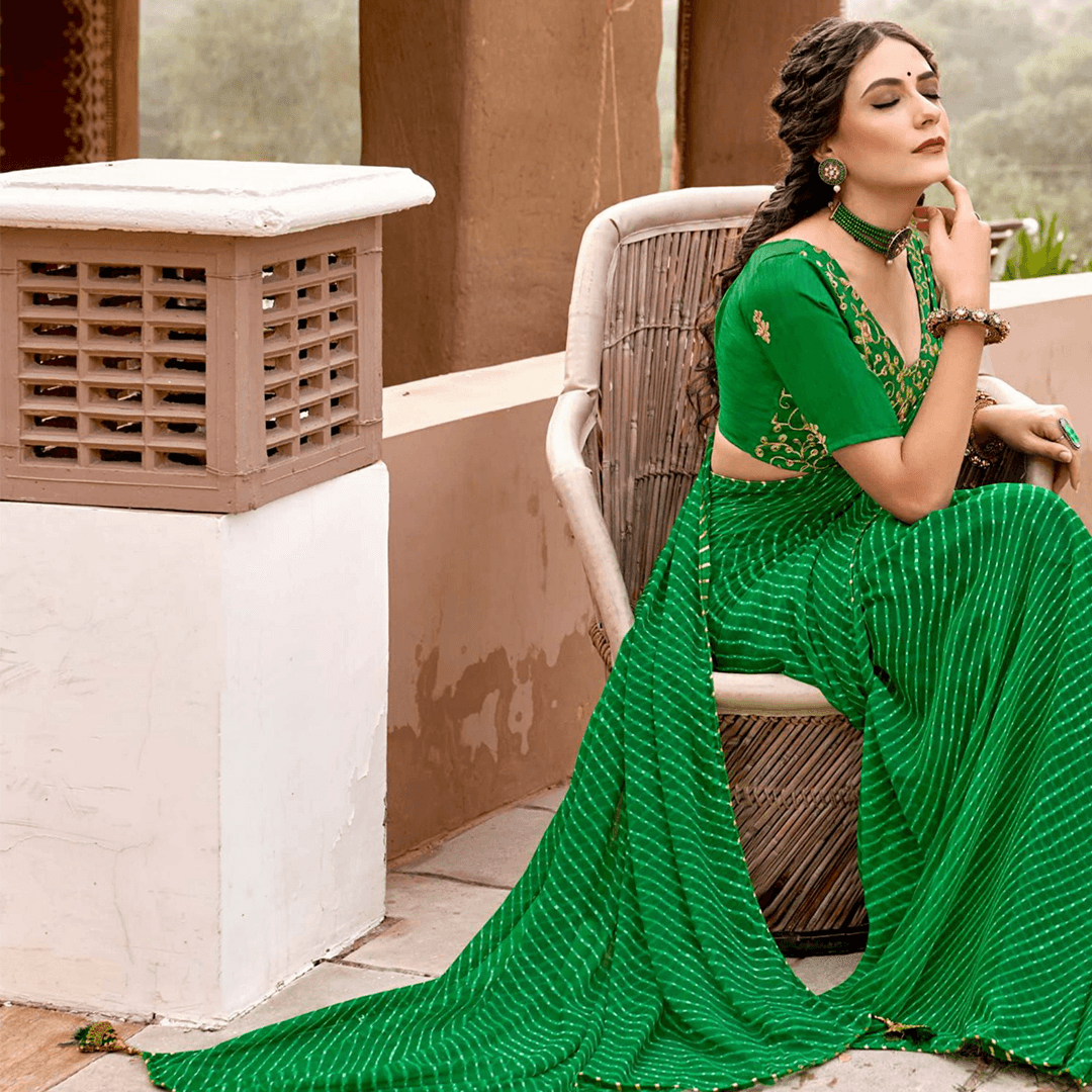 Handmade latest fashion designer lehriya mothra saree blouse online shopping made in India festive office wear Diwali party