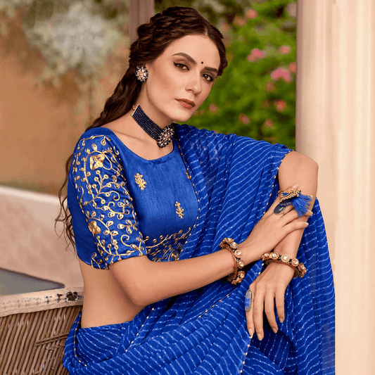 Handmade latest fashion designer lehriya mothra saree blouse online shopping made in India festive office wear Diwali party