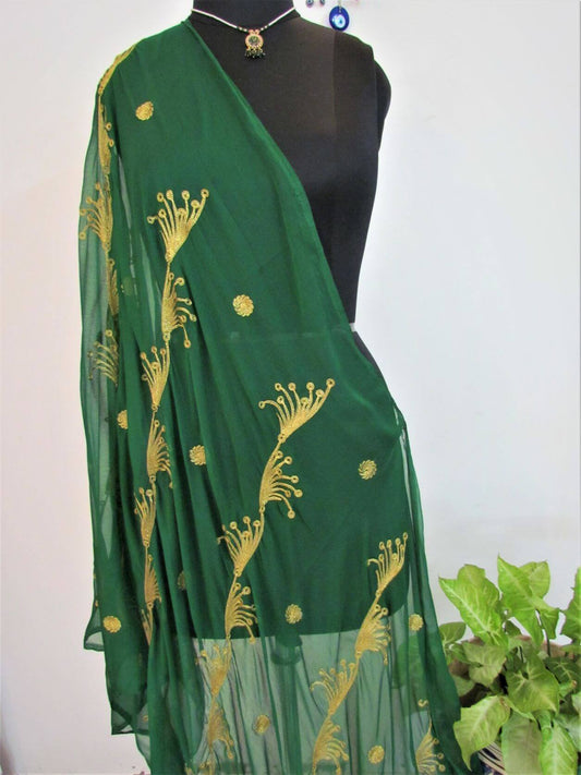 Green georgette dupatta with embroidered jaal