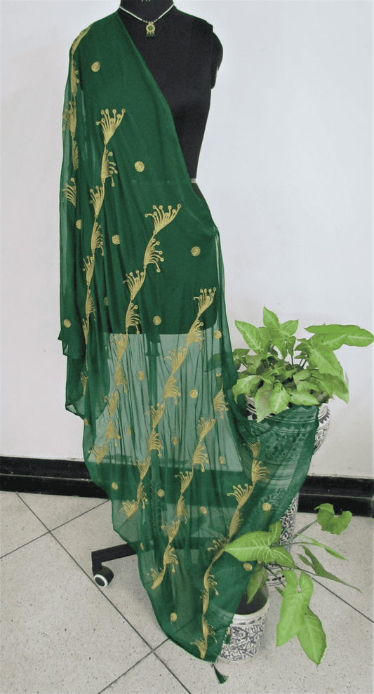 Green georgette dupatta with embroidered jaal