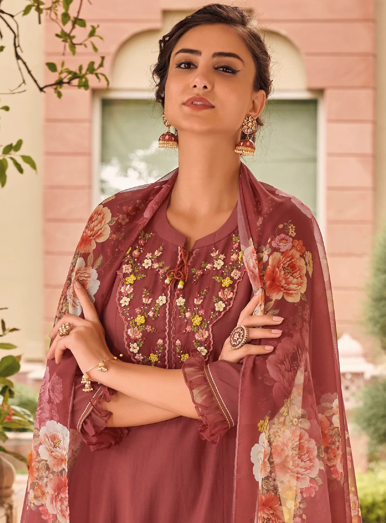 Samanvi maroon embroidered suit set with dupatta