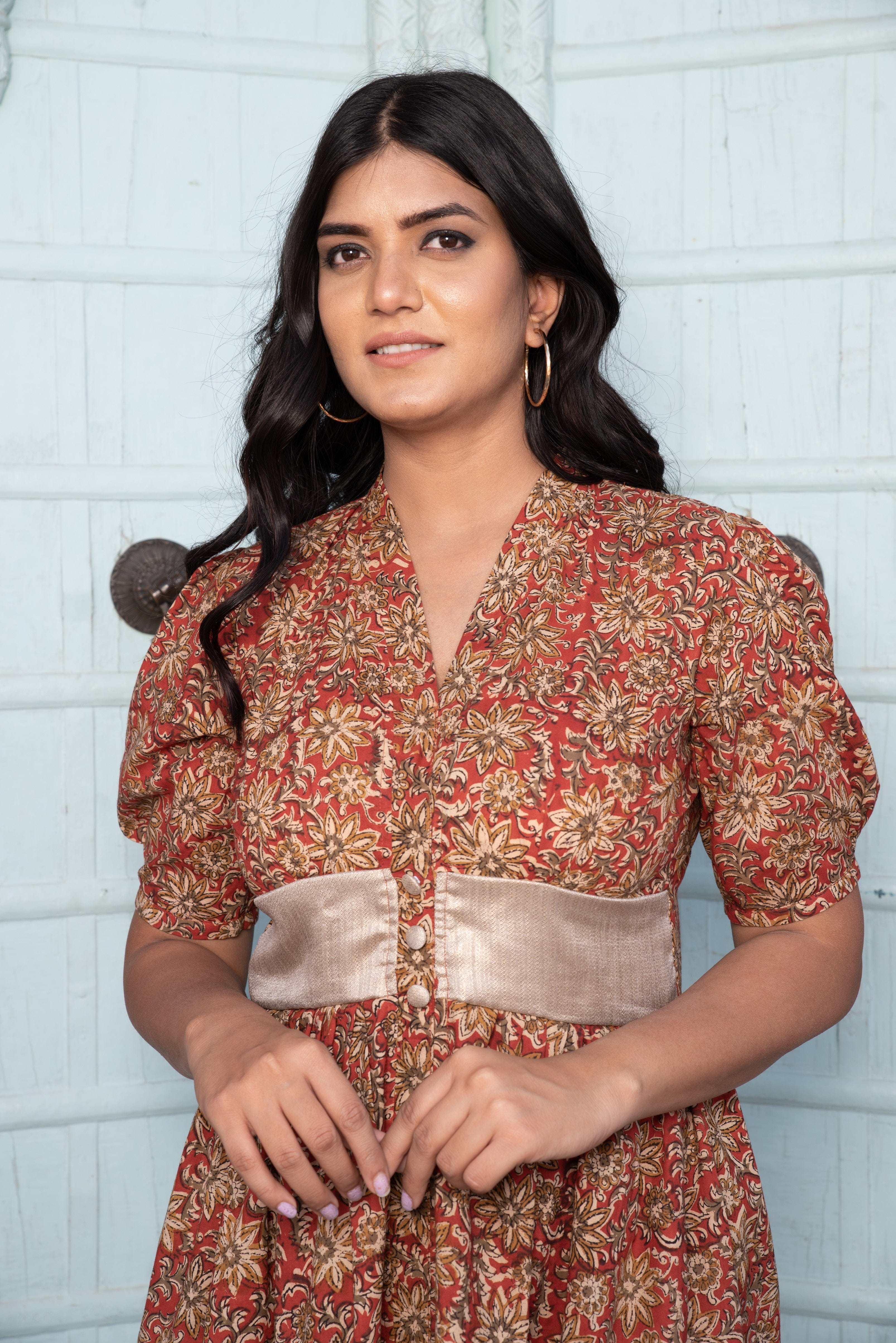 buy online shopping india latest fashion handblock cotton long dress red colour floral print in organic dye skin friendly