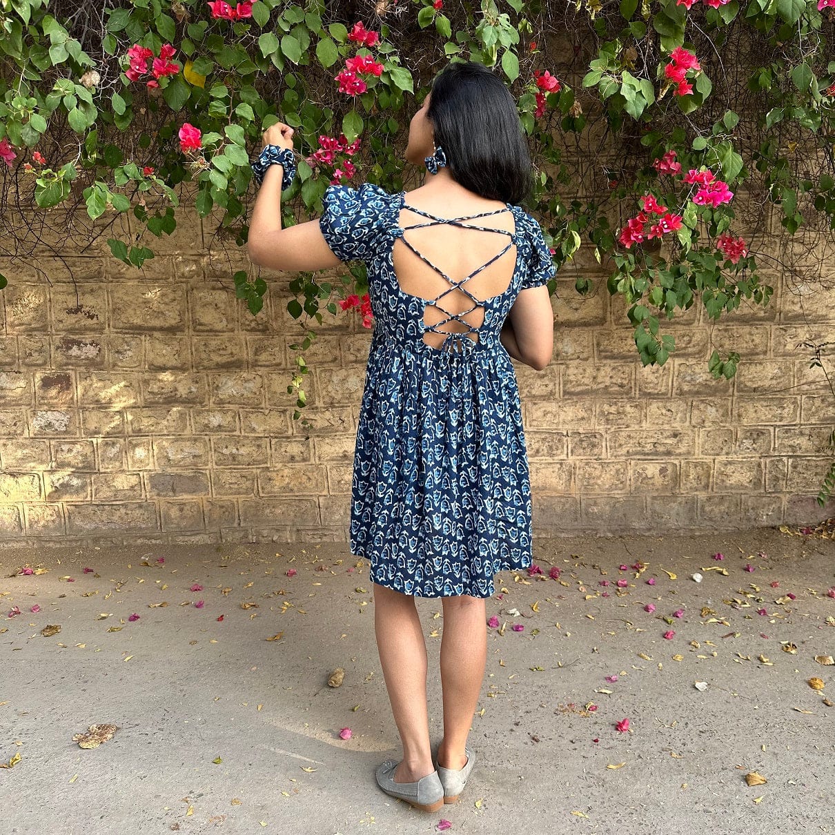beautiful designer latest fashion indigo handblock cotton dress for summer wear stylish back