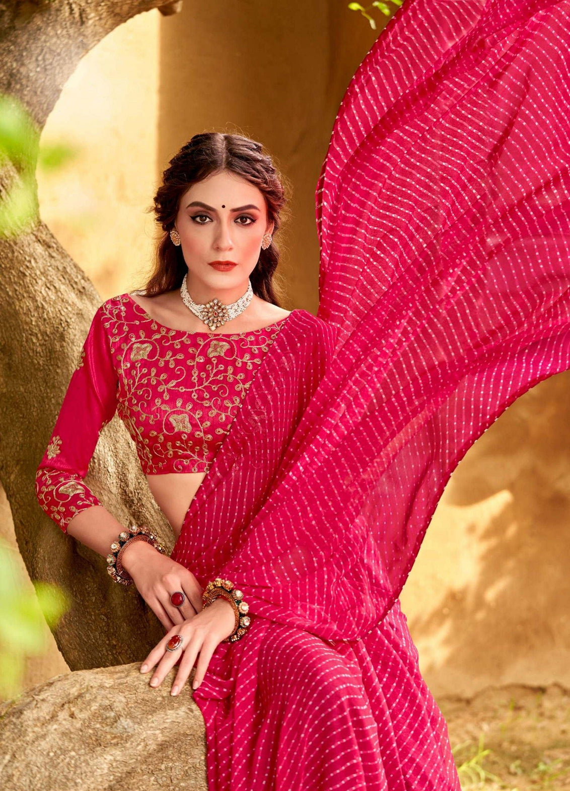 Handmade latest fashion designer lehriya mothra saree blouse online shopping made in India festive office wear Diwali party