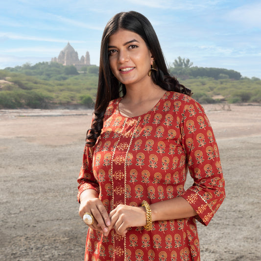 maroon colour designer long cotton kurta in latest fashion new style and gota work online shopping rajasthani work