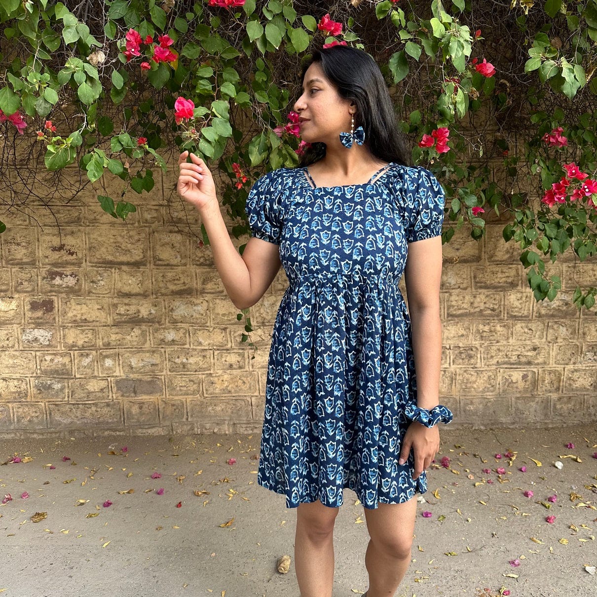 beautiful designer latest fashion indigo handblock cotton dress for summer wear stylish back