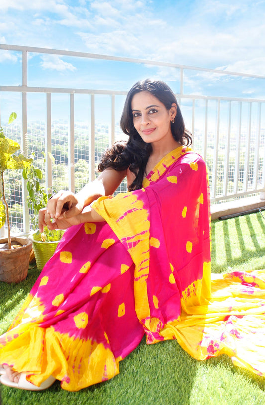 Manya tie dye pink Saree with blouse
